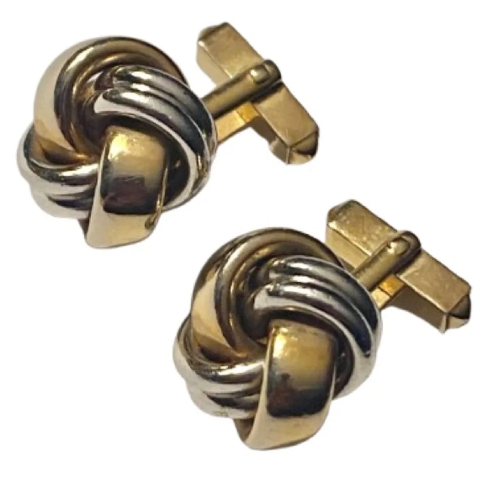 Vintage Swank Silver And Gold Tone Metal Love Knot Style Cufflinks